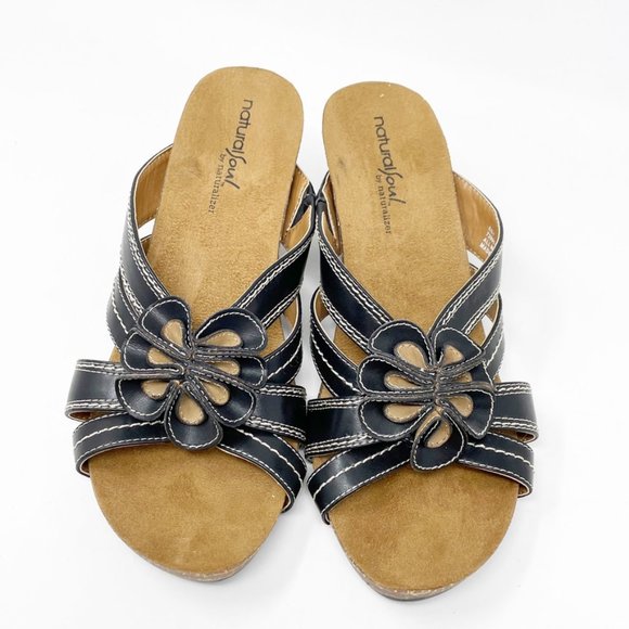 Naturalizer Womens Black Vegan Leather Heel Slip on Sandal Size 8 - Picture 1 of 11